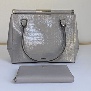 Kate spade Knightsbridge Gray Crocodile Embossed Work Bag W/ Wallet